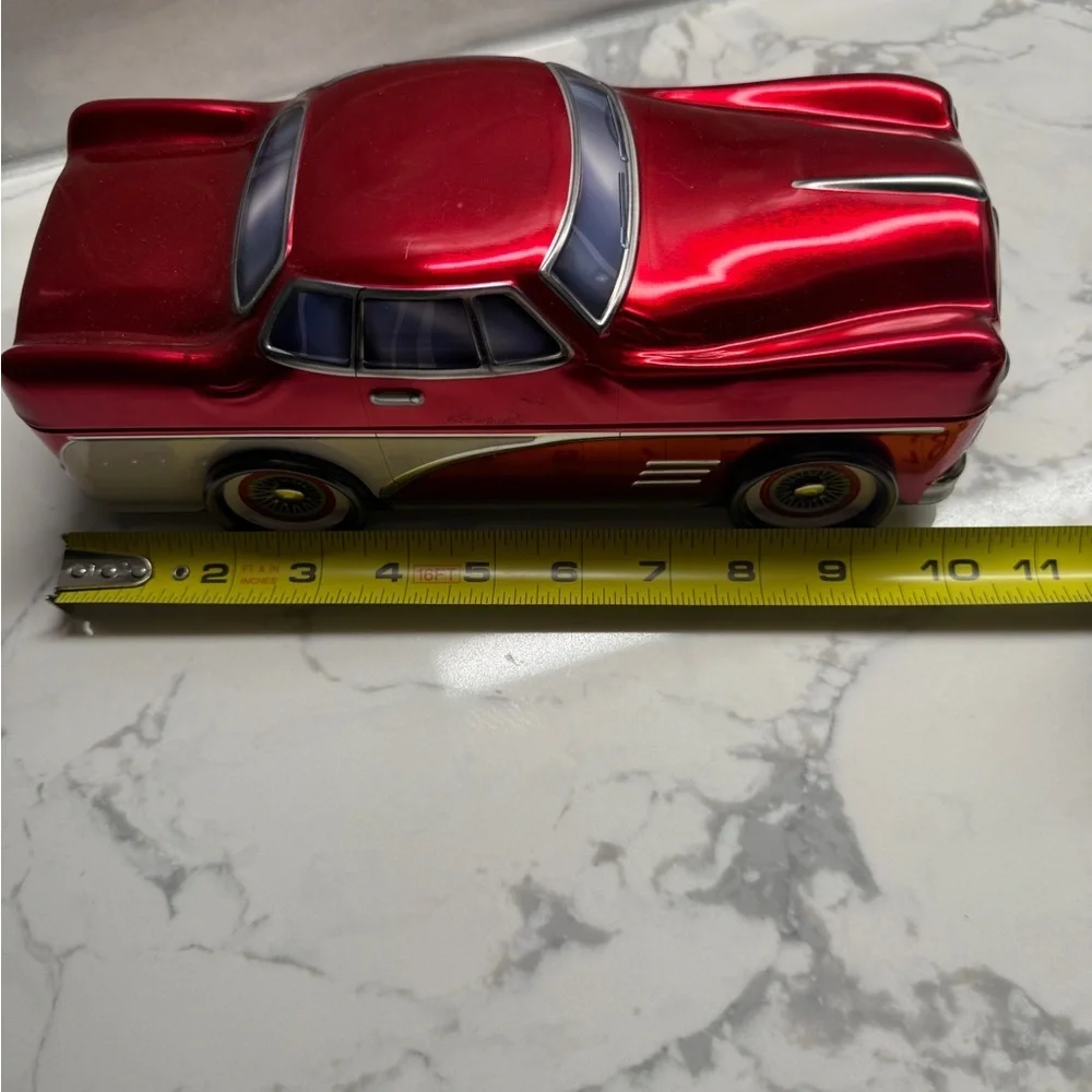 Silver Crane Company red classic car tin box